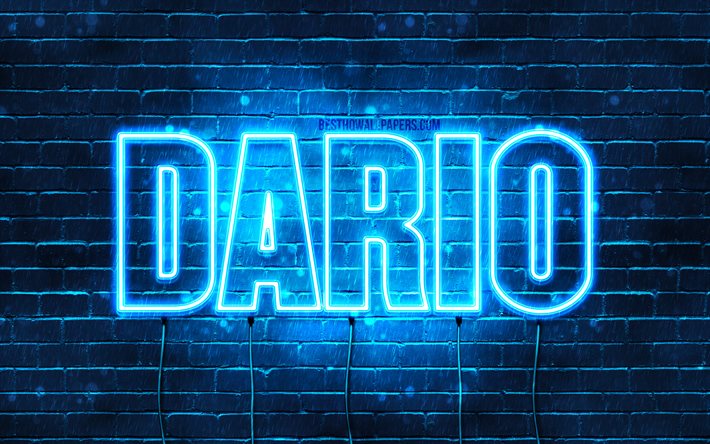 Dario, 4k, taustakuvia nimet, vaakasuuntainen teksti, Dario nimi, Hyv&#228;&#228; Syntym&#228;p&#228;iv&#228;&#228; Dario, blue neon valot, kuva Dario nimi