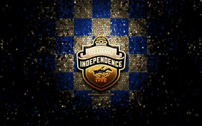 Charlotte Independence FC, glitter logo, USL, blue brown checkered background, USA, american soccer team, Charlotte Independence, United Soccer League, Charlotte Independence logo, mosaic art, soccer, football, America