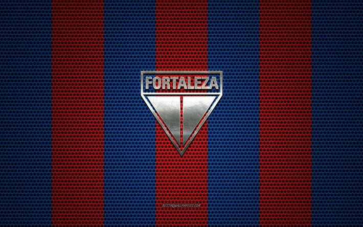 logo fortaleza, brasilianische fu&#223;ball-club, metall-emblem, blau-rot mesh-metall-hintergrund, fortaleza ec, serie a, fortaleza, brasilien, fu&#223;ball