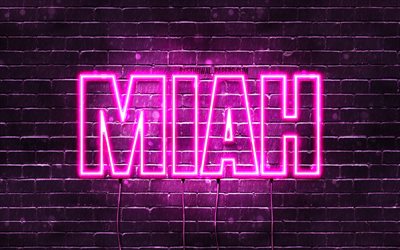 miah, 4k, tapeten, die mit namen, weibliche namen, miah namen, purple neon lights, happy birthday miah, bild mit namen miah