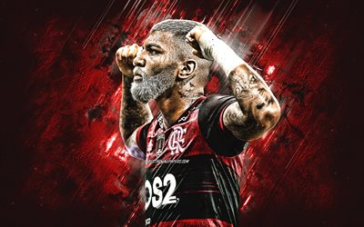 Gabriel Barbosa, Flamengo, Brazilian soccer player, portrait, red stone background, football, Serie A, Brazil, Clube de Regatas do Flamengo