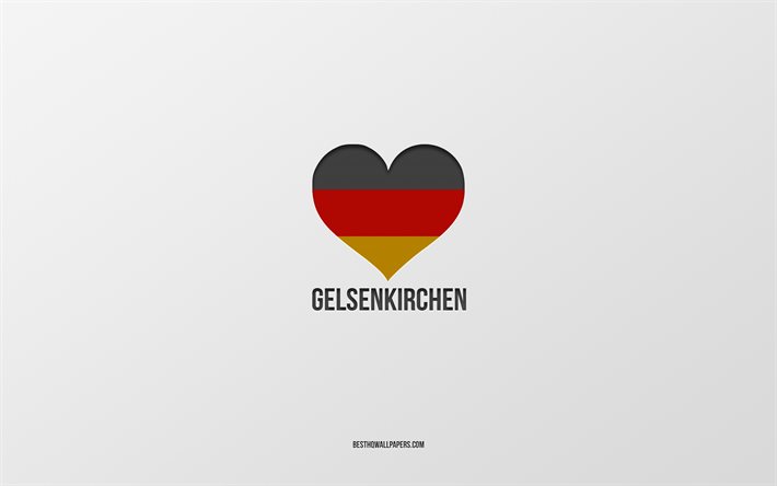 ich liebe, gelsenkirchen, deutschland, deutsch, st&#228;dte, grauer hintergrund, deutsche flagge, herz, lieblings-st&#228;dte, die liebe der saison