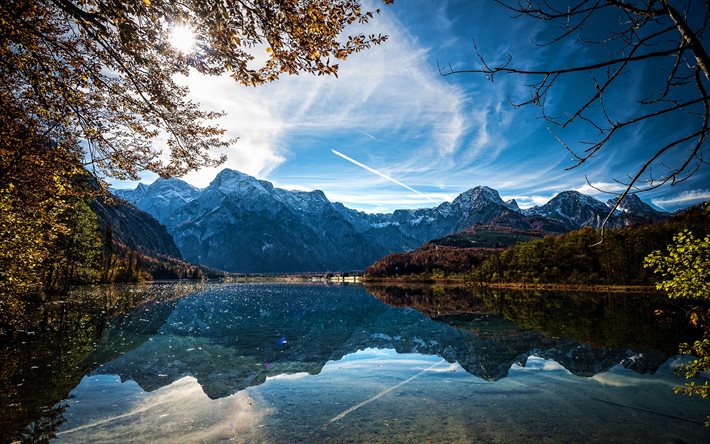 湖Alm, 秋, Almsee, 美しい自然, 山々, 上位オーストリア, オーストリア, 欧州, オーストリアの自然, Almtalバレー