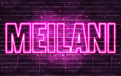 Meilani, 4k, tapeter med namn, kvinnliga namn, Meilani namn, lila neon lights, Grattis P&#229; F&#246;delsedagen Meilani, bild med Meilani namn