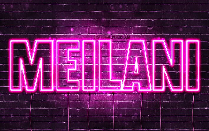 Meilani, 4k, sfondi per il desktop con i nomi, nomi di donna, Meilani nome, viola neon, buon Compleanno Meilani, immagine con nome Meilani