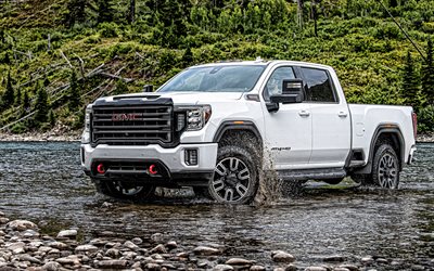 2020, GMC Sierra 1500 AT4, white pickup truck, exterior, front view, new white Sierra 1500 AT4, american cars, GMC