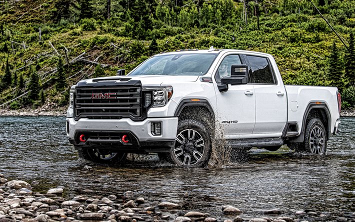 2020, GMC Sierra 1500 AT4, white pickup truck, exterior, front view, new white Sierra 1500 AT4, american cars, GMC