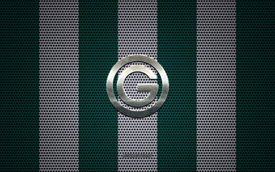 Goias logo, Brazilian football club, metal emblem, green-white metal mesh background, Goias EC, Serie A, Goiania, Brazil, football, Goias Esporte Clube