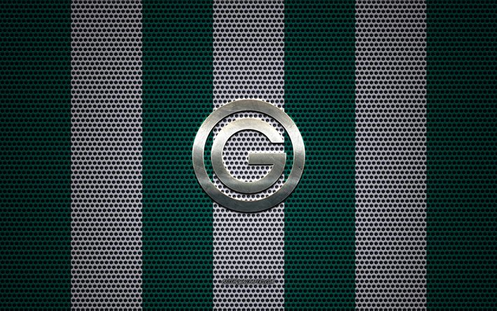 Goias logo, Brezilyalı Futbol Kul&#252;b&#252;, metal amblem, Yeşil-Beyaz metal kafes arka plan, Goias EC, Serie, Goiania, Brezilya, futbol, Goias By Football