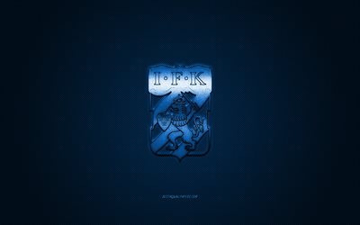 O IFK Goteborg, Clube de futebol sueco, O premiere league, azul do logotipo, azul de fibra de carbono de fundo, futebol, Goteborg, Su&#233;cia, O IFK Goteborg logotipo