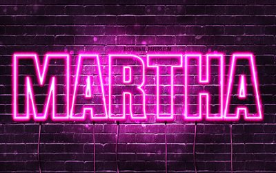 Martha, 4k, pap&#233;is de parede com os nomes de, nomes femininos, Martha nome, roxo luzes de neon, Feliz Anivers&#225;rio Martha, imagem com Martha nome