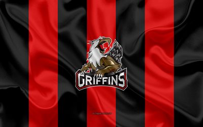Grand Rapids Griffins, American Hockey Club, emblem, silk flag, red-black silk texture, AHL, Grand Rapids Griffins logo, Grand Rapids, Michigan, USA, hockey, American Hockey League