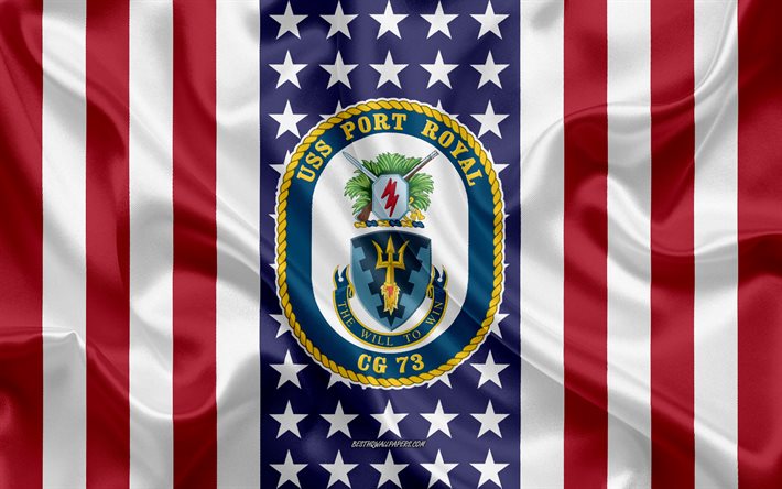 USS Port Royal Emblem, CG-73, Amerikanska Flaggan, US Navy, USA, USS Port Royal Badge, AMERIKANSKA krigsfartyg, Emblem av USS Port Royal
