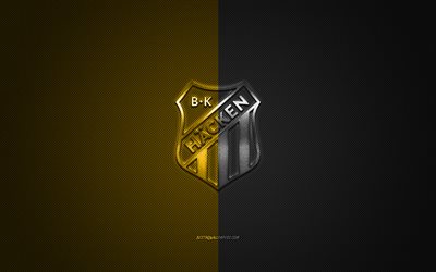 BK Hacken, Swedish football club, Allsvenskan, yellow-black logo, yellow-black carbon fiber background, football, Goteborg, Sweden, BK Hacken logo