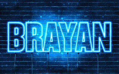 Brayan, 4k, fondos de pantalla con los nombres, el texto horizontal, Brayan nombre, Feliz Cumplea&#241;os Brayan, luces azules de ne&#243;n, de la imagen con el nombre Brayan