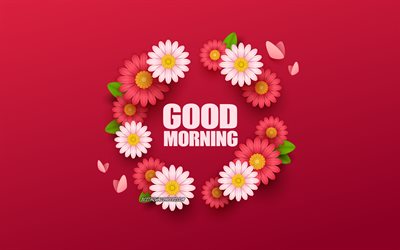Good Morgning, purple floral background, flowers art, good morning concepts, good morning wish, beautiful flowers, good morning postcards