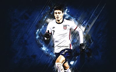 Giovanni Reyna, USA national soccer team, blue stone background, USMNT, soccer, american football player