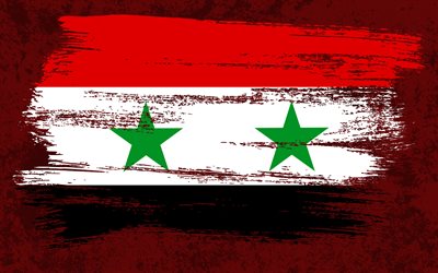 4k, Drapeau de la Syrie, drapeaux grunge, pays asiatiques, symboles nationaux, coup de pinceau, drapeau syrien, art grunge, Asie, Syrie