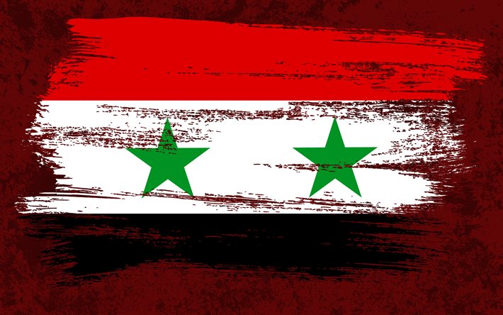 4k, Syriens flagga, grungeflaggor, asiatiska l&#228;nder, nationella symboler, penseldrag, syrisk flagga, grungekonst, Syrien flagga, Asien, Syrien