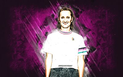Marketa Vondrousova, WTA, Czech tennis player, red stone background, Marketa Vondrousova art, tennis