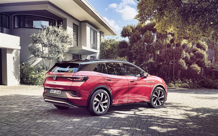 2022, Volkswagen ID4, 4k, rear view, exterior, new red ID4, electric cars, German cars, Volkswagen