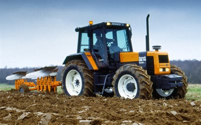 renault 180-94 tz, pflugfeld, 1997 traktoren, landwirtschaftliche maschinen, gelber traktor, traktor auf dem feld, landwirtschaft, ernte, renault traktoren