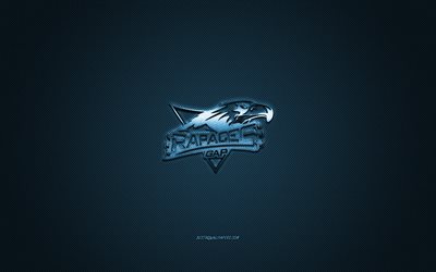 Rapaces de Gap, squadra francese di hockey su ghiaccio, logo blu, sfondo blu in fibra di carbonio, Ligue Magnus, hockey, Gap, Francia, logo Rapaces de Gap