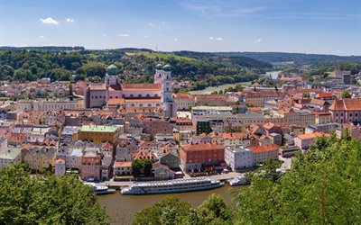 Passau, antiga C&#226;mara Municipal, Catedral de St Stephens, Baviera, panorama de Passau, vista a&#233;rea de Passau, paisagem urbana de Passau, Alemanha