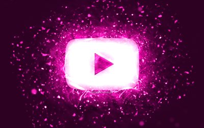 Youtube-violetti logo, 4k, violetit neonvalot, sosiaalinen verkosto, luova, violetti abstrakti tausta, Youtube-logo, Youtube