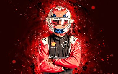 Sebastien Buemi, 4K, luzes de n&#233;on vermelhas, pilotos su&#237;&#231;os, Driot-Arnoux Motorsport, F&#243;rmula E, fan art, DAMS, Sebastien Buemi 4K