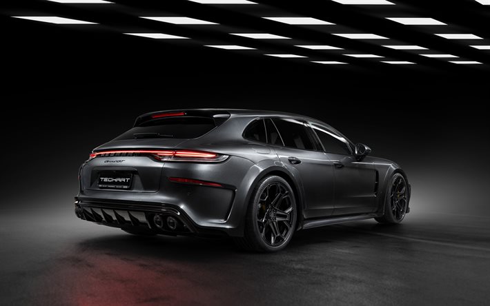 2021 TechArt GrandGT, 4k, Porsche Panamera, vista posteriore, esterno, tuning Panamera, Panamera nera, auto sportive tedesche, Porsche