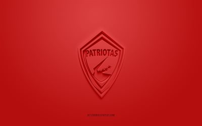 Patriotas Boyaca, creative 3D logo, red background, 3d emblem, Colombian football club, Categoria Primera A, Tunja, Colombia, 3d art, football, Patriotas Boyaca 3d logo, Patriotas FC