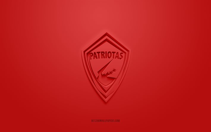 Patriotas Boyaca, creative 3D logo, red background, 3d emblem, Colombian football club, Categoria Primera A, Tunja, Colombia, 3d art, football, Patriotas Boyaca 3d logo, Patriotas FC