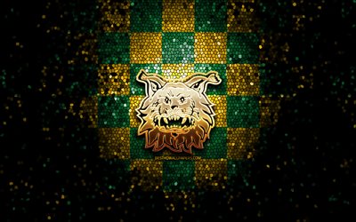 Ilves, glitter logo, Liiga, green yellow checkered background, hockey, finnish hockey team, Ilves logo, mosaic art, finnish hockey league