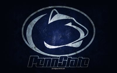Penn State Nittany Lions, Amerikan futbol takımı, mavi arka plan, Penn State Nittany Lions logosu, grunge sanat, NCAA, Amerikan futbolu, ABD, Penn State Nittany Lions amblemi