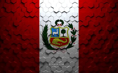 Flag of Peru, honeycomb art, Peru hexagons flag, Peru, 3d hexagons art, Peru flag