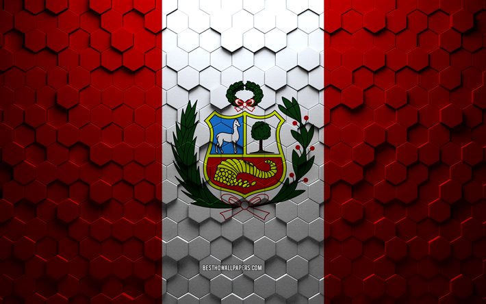 ペルーの旗, ハニカムアート, ペルーの六角形の旗, ペルー, 3D六角形アート, ペルーの国旗