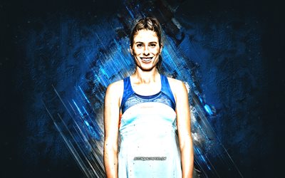Johanna Konta, WTA, İngiliz tenis&#231;i, mavi taş arka plan, Johanna Konta sanatı, tenis