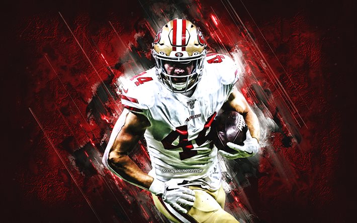 Kyle Juszczyk, San Francisco 49ers, NFL, red stone background, American football, National Football League
