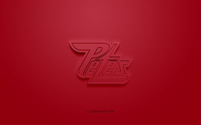 Peterborough Petes, creative 3D logo, burgundy background, OHL, 3d emblem, Canadian Hockey Team, Ontario Hockey League, Ontario, Canada, 3d art, hockey, Peterborough Petes 3d logo
