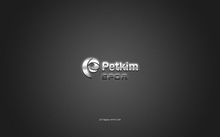 Petkim Spor, club di basket professionistico turco, logo bianco, sfondo bianco in fibra di carbonio, campionato turco, basket, Izmir, Turchia, logo Petkim Spor