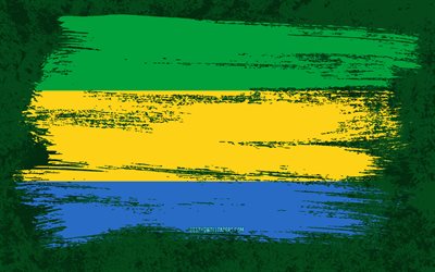 4k, drapeau du Gabon, drapeaux de grunge, pays africains, symboles nationaux, coup de pinceau, drapeau gabonais, art grunge, Afrique, Gabon