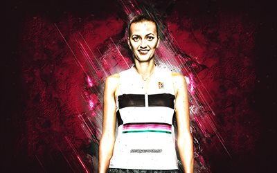 Petra Kvitova, WTA, &#199;ek tenis&#231;i, bordo taş arka plan, Petra Kvitova sanatı, tenis