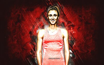 Petra Martic, WTA, Croatian tennis player, red stone background, Petra Martic art, tennis
