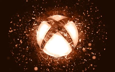 شعار Xbox باللون البني, 4 ك, أضواء النيون البني, إبْداعِيّ ; مُبْتَدِع ; مُبْتَكِر ; مُبْدِع, البني مجردة الخلفية, شعار Xbox, سیستم عامل, اكس بوكس