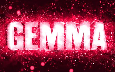 Feliz anivers&#225;rio, Gemma, 4k, luzes de n&#233;on rosa, nome Gemma, criativa, Feliz anivers&#225;rio Gemma, Anivers&#225;rio Gemma, nomes femininos populares americanos, foto com o nome Gemma