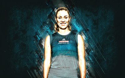 Angelique Kerber, WTA, German tennis player, blue stone background, Angelique Kerber art, tennis