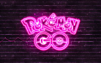 pokemon go lila emblem, 4k, lila brickwall, pokemon go emblem, spielemarken, pokemon go neon emblem, pokemon go