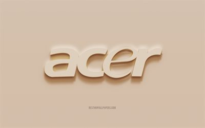 Logo Acer, sfondo marrone in gesso, logo Acer 3d, marchi, emblema Acer, arte 3d, Acer