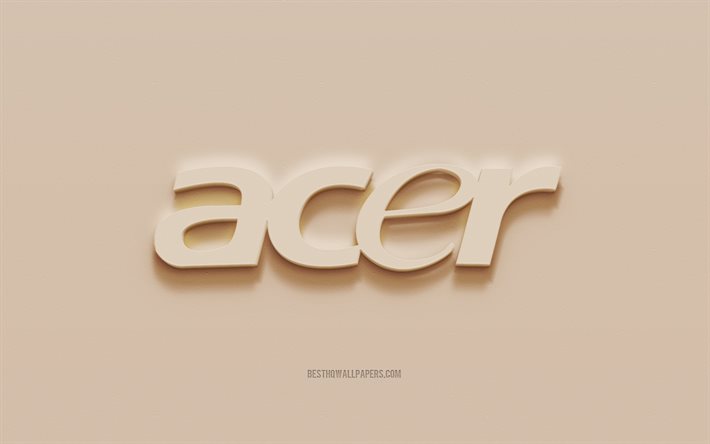Logo Acer, fond de pl&#226;tre marron, logo 3d Acer, marques, embl&#232;me Acer, art 3d, Acer